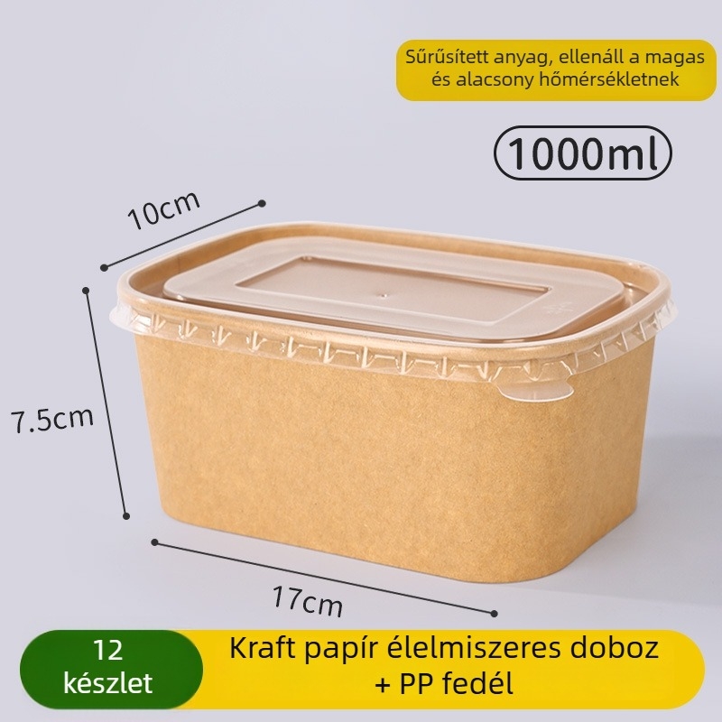 Egyszer használatos kraft papírtál, kör alakú fedővel – kapacitás 750 ml, standard vastagság, nem biológiailag lebomló