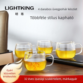 Mingzun hőálló üvegpohár készlet fogantyúval — átlátszó teás pohár, víz- és tejpohár, plusz kis kávés pohár, 4 darabos otthoni használatra.