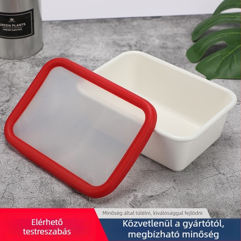 Téglalap alakú zománcos tárolóedény fedővel, szivárgásmentes zárás, 800–1000 ml kapacitás, hűtőszekrényhez