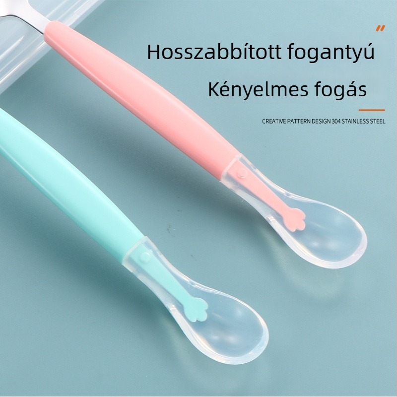 Kétfejű szilikon babafőtt kanál, 304-es anyag, 2 darabos készlet, gyümölcsös püréhez, 3 hónapos kortól