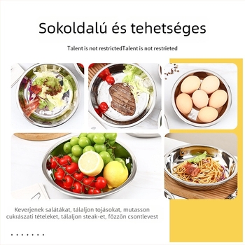 Mély kör alakú tál rozsdamentes acélból, huzalos felülettel, mikrohullámú sütőben használható.