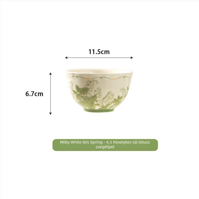 Porcelán étkészlet Lily of the Valley virágmintás, mély tányérok és tálak, modern minimál stílus, 20 cm átmérő, 2026-os prémium modell, halas tál és leveses tál