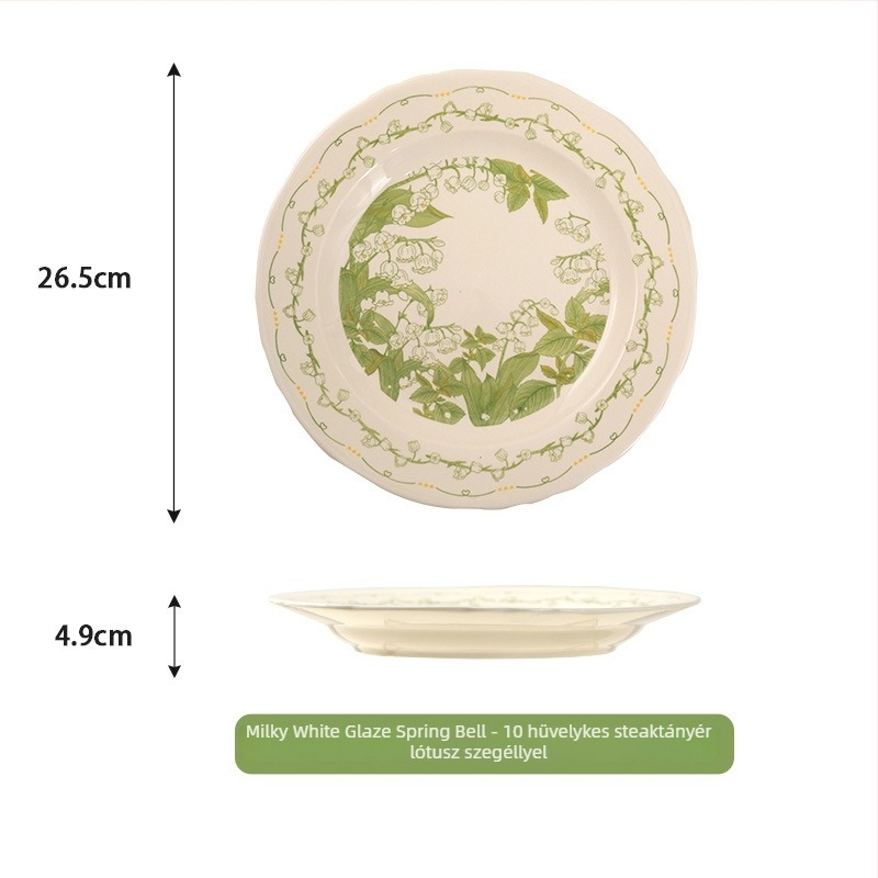 Porcelán étkészlet Lily of the Valley virágmintás, mély tányérok és tálak, modern minimál stílus, 20 cm átmérő, 2026-os prémium modell, halas tál és leveses tál