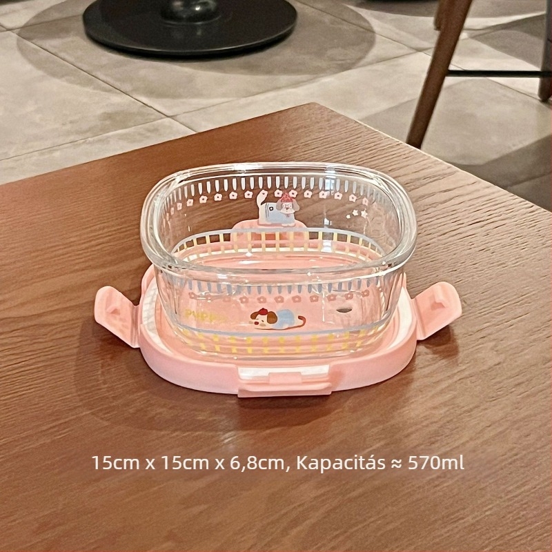 Osztott rekeszű ebédes doboz, rajzfilmszerű, friss és aranyos stílus, 501–800 ml, magas boroszilikat üveg, mikrózható