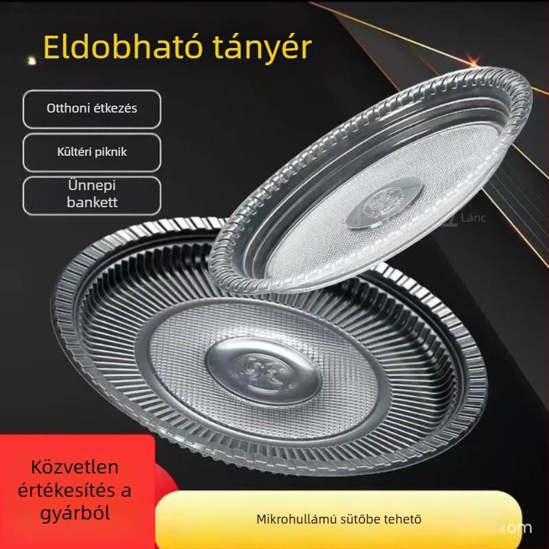 Eldobható vacsora tányérok, élelmiszer-minőségű műanyag, magas hőállóság, kerek/ovális forma, 10 darab/csomag, 50 csomag/doboz