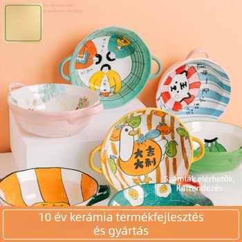 Porcelán mély tál dupla fogantyúval, aláglazúrozott kivitel, mikrózható, több mintázat, új kínai stílus (Porcelán; Mélytál; Dupla fogantyú; Aláglazúrozott; Mikrózható)
