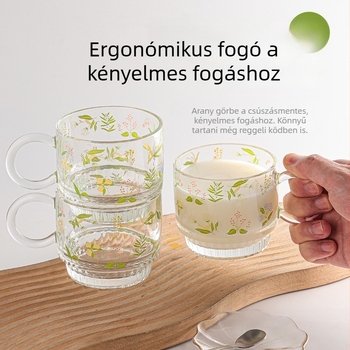 Szódalime üvegből készült kávéscsészék fogantyúval, vastag alj, nyomtatott minta