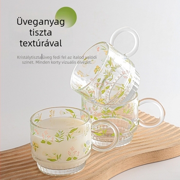 Szódalime üvegből készült kávéscsészék fogantyúval, vastag alj, nyomtatott minta