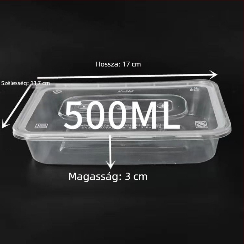 Kang jiahe 50 db egyszer használatos, átlátszó PP étel doboz – téglalap alakú, fedéllel