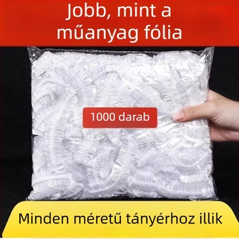 Egyszer használatos élelmiszer-fóliás fedél, zuhanysapka-stílusú elasztikus pánttal, antibakteriális, 1 db, hőálló -60°C-tól 100°C-ig