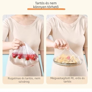 Egyszer használatos élelmiszer-fóliás fedél, zuhanysapka-stílusú elasztikus pánttal, antibakteriális, 1 db, hőálló -60°C-tól 100°C-ig
