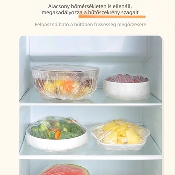 Egyszer használatos élelmiszer-fóliás fedél, zuhanysapka-stílusú elasztikus pánttal, antibakteriális, 1 db, hőálló -60°C-tól 100°C-ig