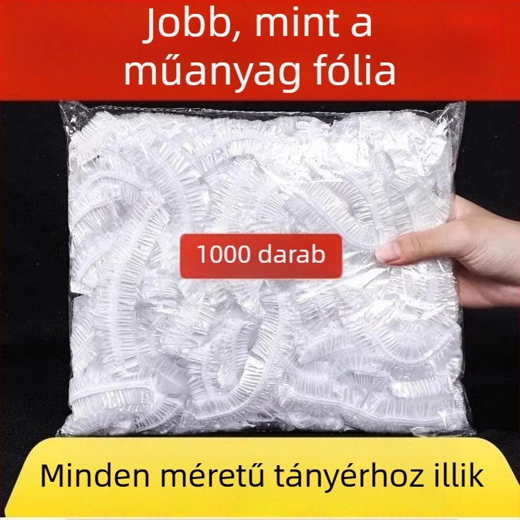 Egyszer használatos élelmiszer-fóliás fedél, zuhanysapka-stílusú elasztikus pánttal, antibakteriális, 1 db, hőálló -60°C-tól 100°C-ig
