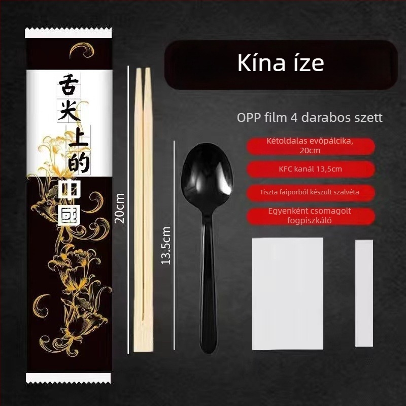 Eldobható négy darabos evőeszköz-készlet nyomtatható logóval, bambusz, mikróban nem használható, logónyomtatási kód 20213, Nemzeti ipari gyártási engedély 1