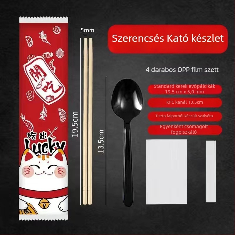 Eldobható négy darabos evőeszköz-készlet nyomtatható logóval, bambusz, mikróban nem használható, logónyomtatási kód 20213, Nemzeti ipari gyártási engedély 1