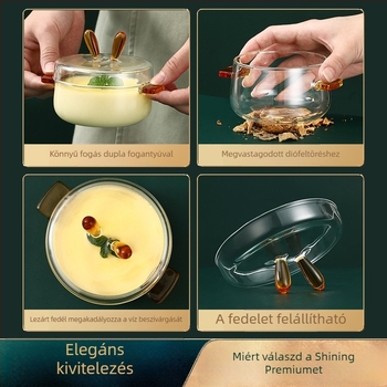 Para tojásos edény fedővel, boroszilikát üvegből — gyerekeknek, kerek forma, kreatív friss dizájn