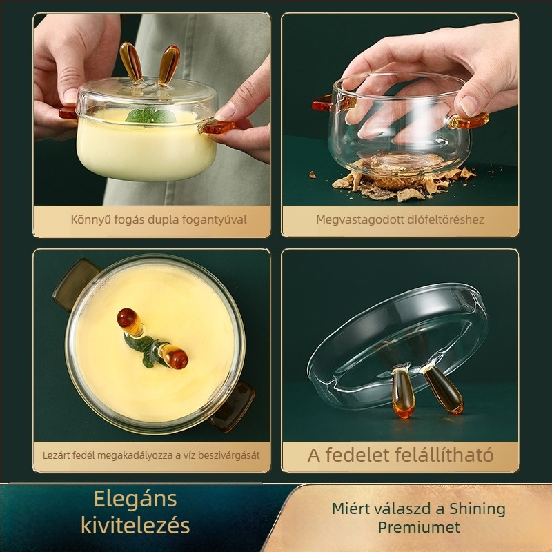 Para tojásos edény fedővel, boroszilikát üvegből — gyerekeknek, kerek forma, kreatív friss dizájn