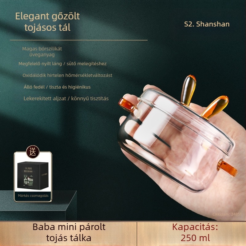 Para tojásos edény fedővel, boroszilikát üvegből — gyerekeknek, kerek forma, kreatív friss dizájn