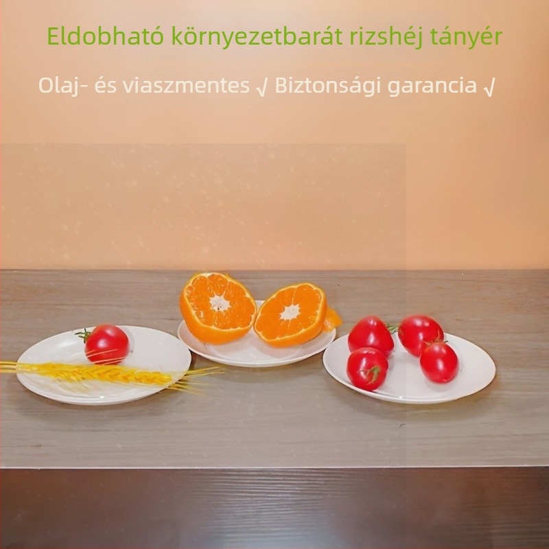 Biológiailag lebomló rizshéjból készült egyszer használatos étkészlet, vastagabb kivitel, hőálló, piknikhez, környezetbarát, esküvőkre és háztartási felhasználásra.