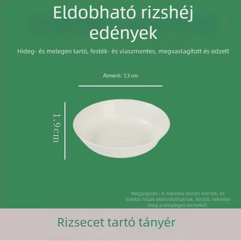 Biológiailag lebomló rizshéjból készült egyszer használatos étkészlet, vastagabb kivitel, hőálló, piknikhez, környezetbarát, esküvőkre és háztartási felhasználásra.