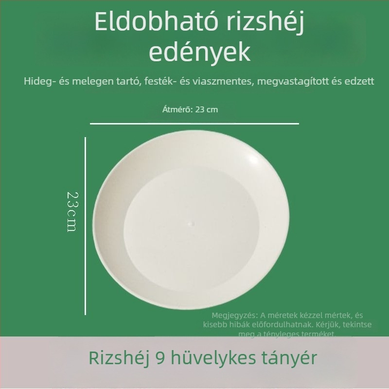 Biológiailag lebomló rizshéjból készült egyszer használatos étkészlet, vastagabb kivitel, hőálló, piknikhez, környezetbarát, esküvőkre és háztartási felhasználásra.