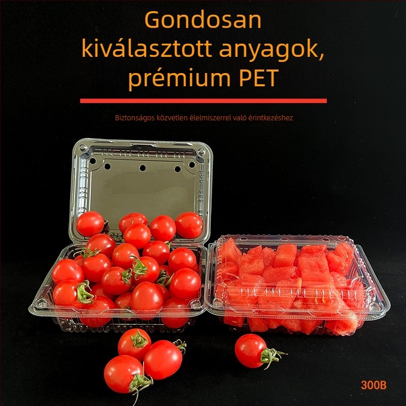 Egyszerhasználatos gyümölcsdoboz 300B – Dinnyés és epres csomagolás, Biodegradálható anyag, 100 darab, Testreszabható feldolgozás, Nyomtatott logó, Gyártási licencszám Hubei XK16-204-00918