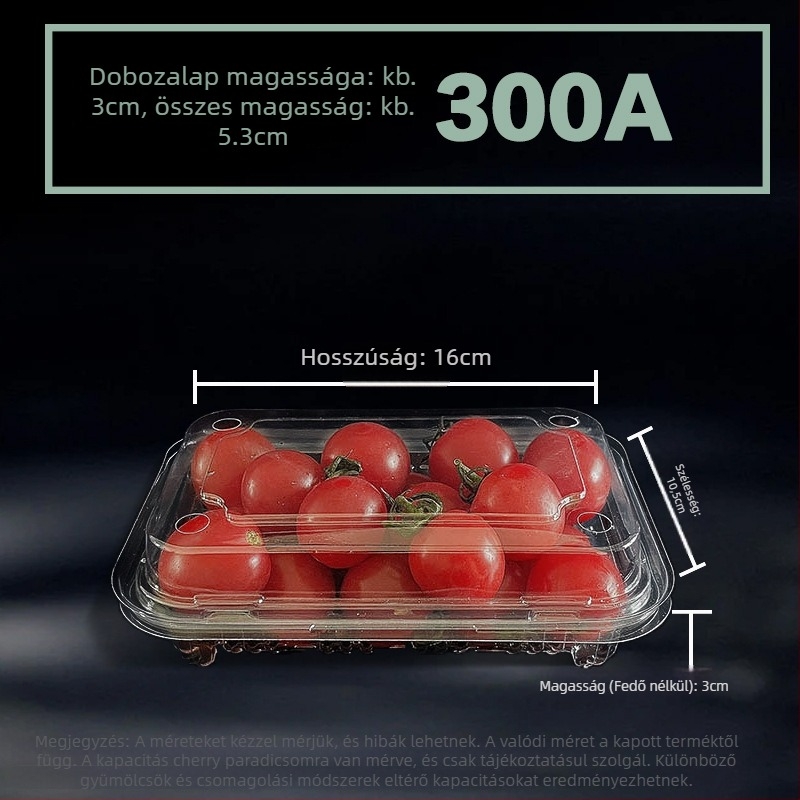 Egyszerhasználatos gyümölcsdoboz 300B – Dinnyés és epres csomagolás, Biodegradálható anyag, 100 darab, Testreszabható feldolgozás, Nyomtatott logó, Gyártási licencszám Hubei XK16-204-00918