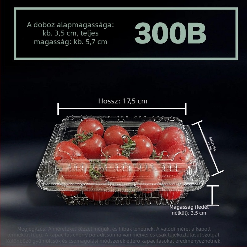 Egyszerhasználatos gyümölcsdoboz 300B – Dinnyés és epres csomagolás, Biodegradálható anyag, 100 darab, Testreszabható feldolgozás, Nyomtatott logó, Gyártási licencszám Hubei XK16-204-00918