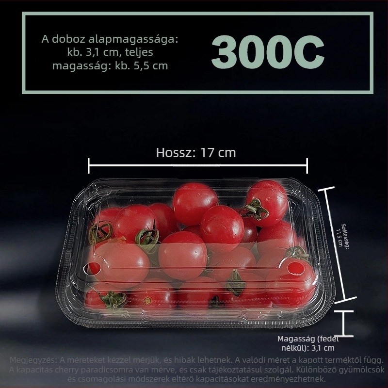 Egyszerhasználatos gyümölcsdoboz 300B – Dinnyés és epres csomagolás, Biodegradálható anyag, 100 darab, Testreszabható feldolgozás, Nyomtatott logó, Gyártási licencszám Hubei XK16-204-00918
