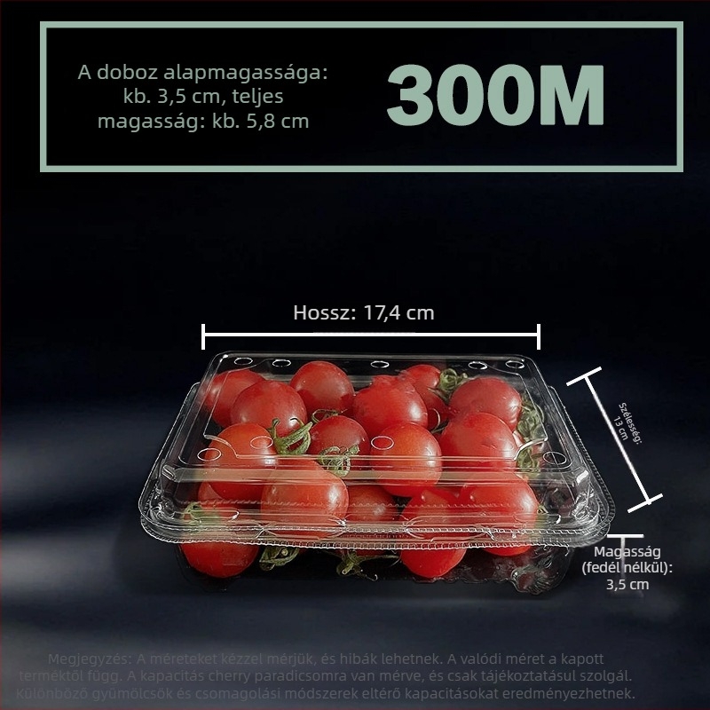 Egyszerhasználatos gyümölcsdoboz 300B – Dinnyés és epres csomagolás, Biodegradálható anyag, 100 darab, Testreszabható feldolgozás, Nyomtatott logó, Gyártási licencszám Hubei XK16-204-00918