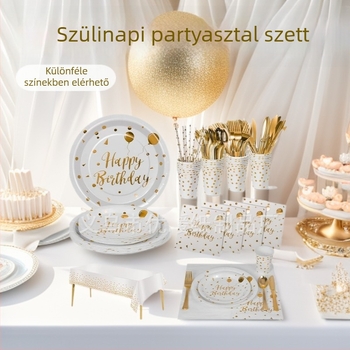 Egyszer használatos party étkészlet születésnapi rendezvényre, papírból, poharak 250 ml, kerek tányérok, márka Excellent Warmth