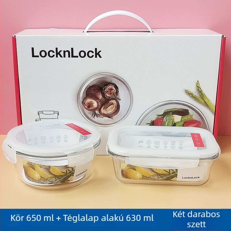 Lock hőálló üveg ételes doboz készlet, 2 darab, mikrohullámú sütőbe alkalmas, 501–800 ml
