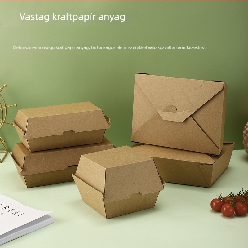 Élelmiszer-minőségű kraft hullámkarton egyszer használatos doboz burgerhez és gyorséttermi ételekhez