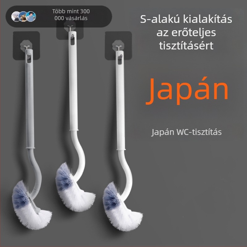 Japán stílusú vécé-kefe hosszú nyéllel, puha sörtékkel, falra szerelhető talppal