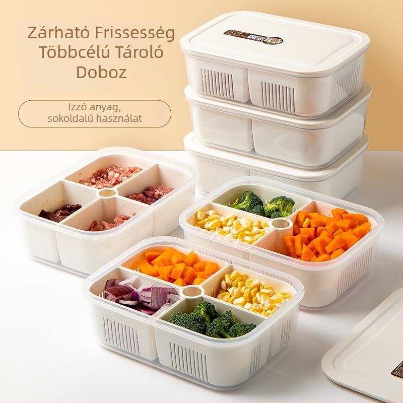 Crisper élelmiszer-tároló doboz, PP műanyag, négyszögletes formájú, mikrohullámú sütővel kompatibilis