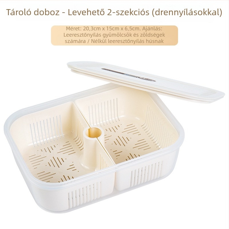 Crisper élelmiszer-tároló doboz, PP műanyag, négyszögletes formájú, mikrohullámú sütővel kompatibilis