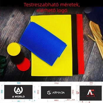 Szilikonból készült bár-mat, csúszásmentes, vízálló, egyszínű, kerek vagy négyzet alakú (Prémium minőség)