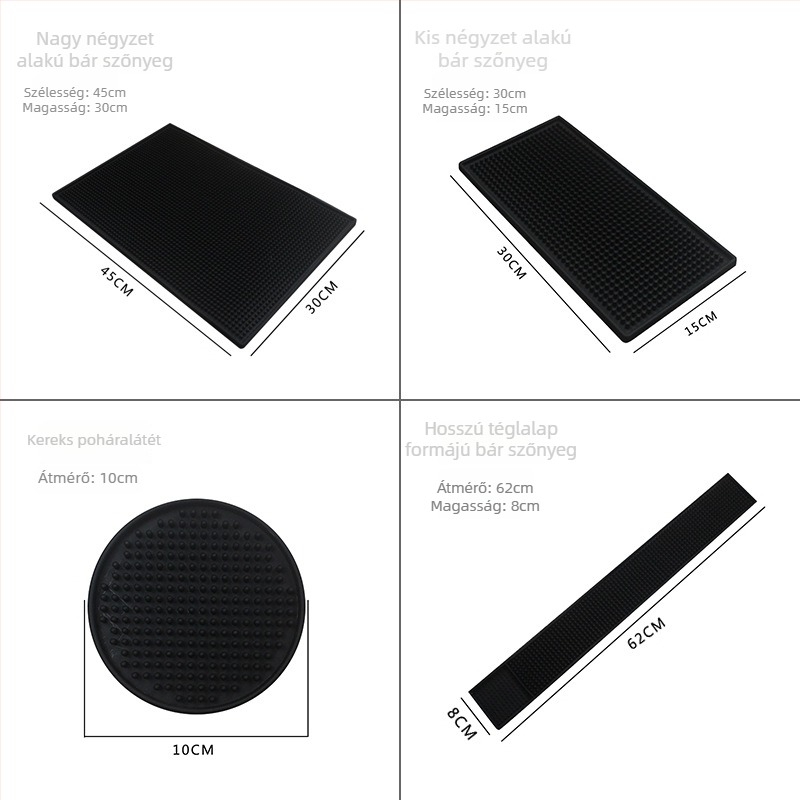 Szilikonból készült bár-mat, csúszásmentes, vízálló, egyszínű, kerek vagy négyzet alakú (Prémium minőség)