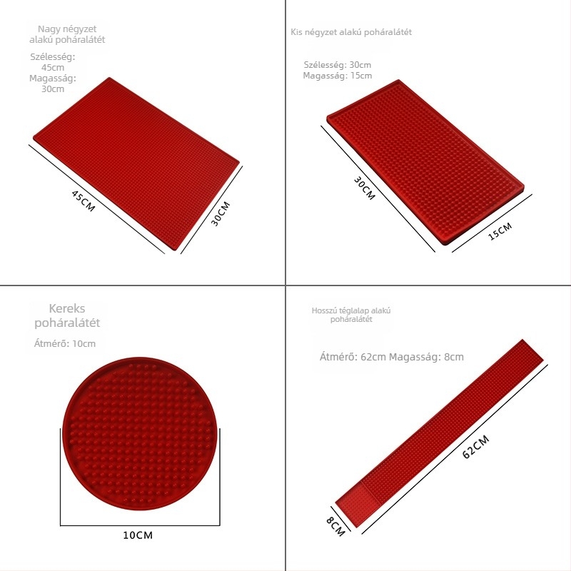 Szilikonból készült bár-mat, csúszásmentes, vízálló, egyszínű, kerek vagy négyzet alakú (Prémium minőség)