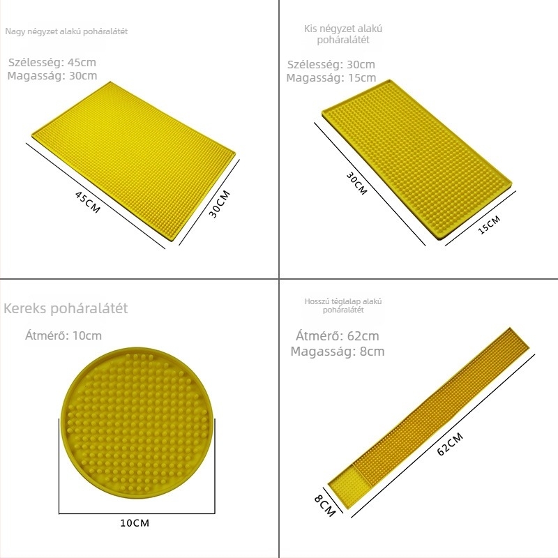 Szilikonból készült bár-mat, csúszásmentes, vízálló, egyszínű, kerek vagy négyzet alakú (Prémium minőség)