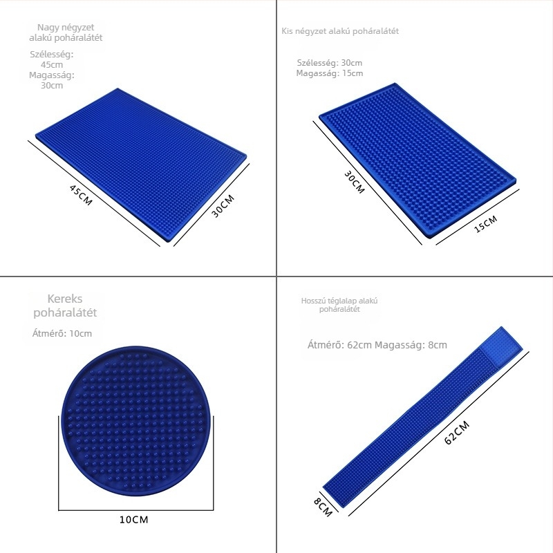 Szilikonból készült bár-mat, csúszásmentes, vízálló, egyszínű, kerek vagy négyzet alakú (Prémium minőség)
