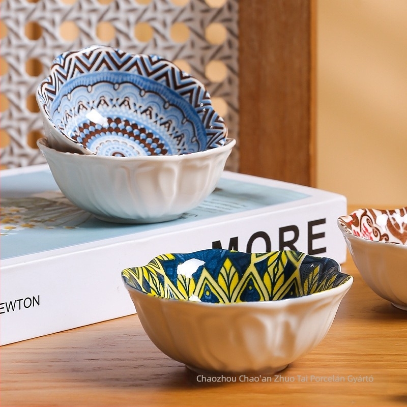 Kerámia dip tál forró fazékhoz – szabálytalan alak, virágos minta, bohémi stílus, mikróhullámú sütőbe tehető, Zhuotai márka, logó nyomtatás és testreszabás elérhető