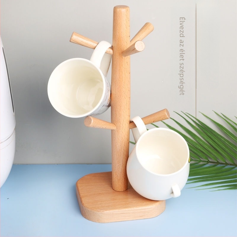 Üveg és fa pohártartó – Modern, minimalistikus dizájn, 2 pohár befogadására, sima felület, súly kb. 0,4 kg