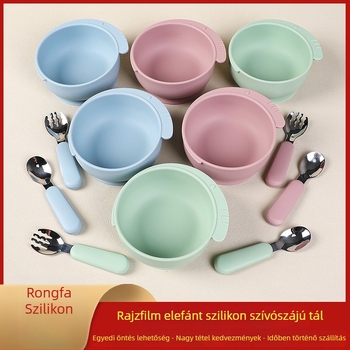 Rongfa szilikon baba tál szívóalappal – 310 ml, karikatúra elefánt dizájn