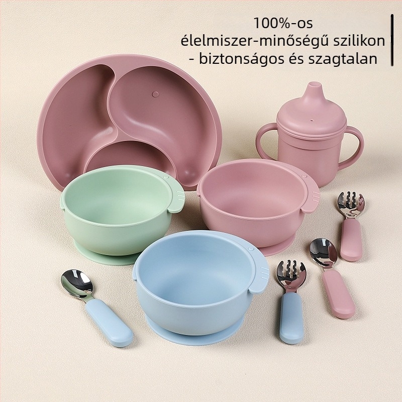Rongfa szilikon baba tál szívóalappal – 310 ml, karikatúra elefánt dizájn