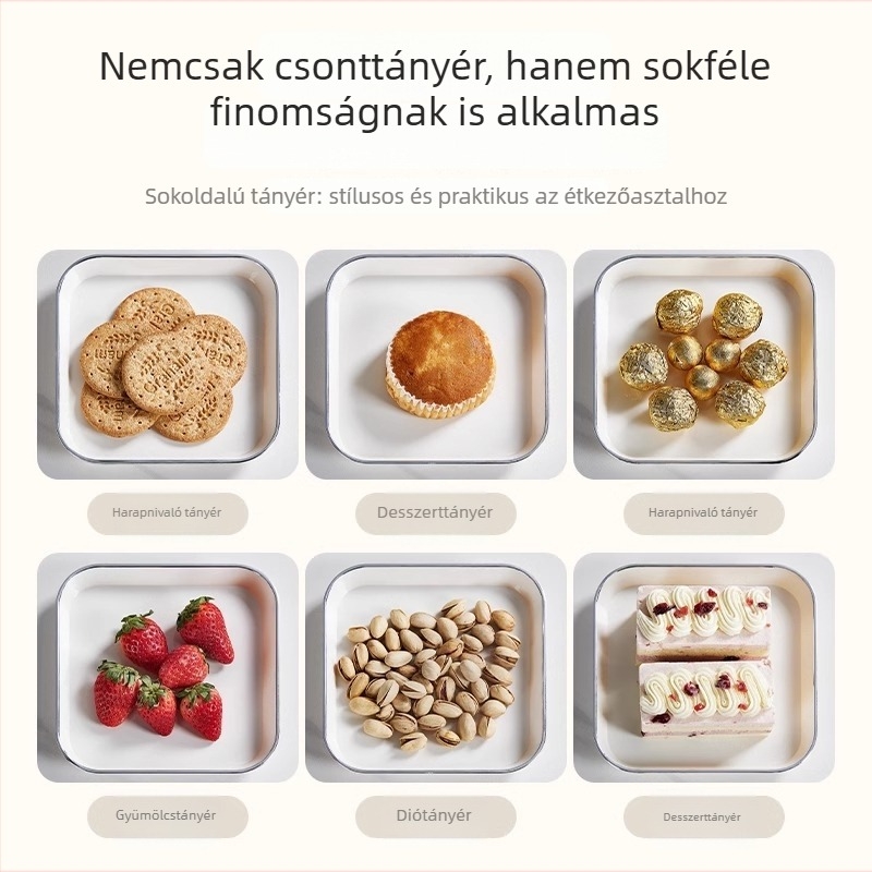 Műanyag csonttál – egyszínű mintával, négyirányú forma, modern egyszerű stílus, logónyomtatás elérhető