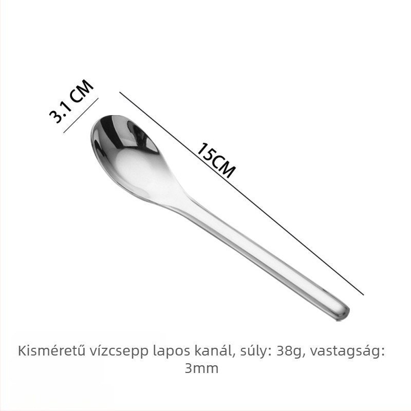 316 rozsdamentes acélból készült leveskanál, vastagított test, hosszú nyél, sík alj, tükörfényű felület