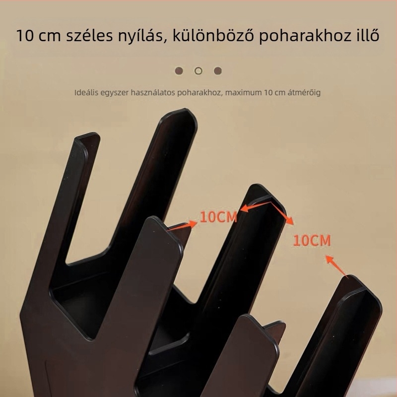 Döntött négyrekeszes pohártartó egyszer használatos poharakhoz, műanyag, injekciós öntés, modern minimalista stílus, súly 2.5