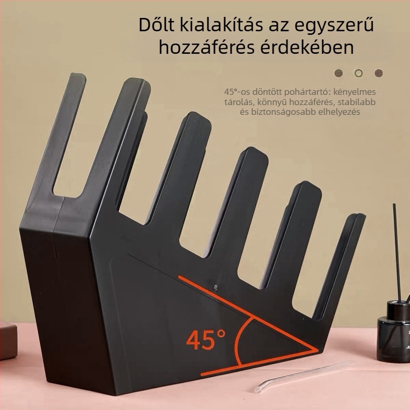 Döntött négyrekeszes pohártartó egyszer használatos poharakhoz, műanyag, injekciós öntés, modern minimalista stílus, súly 2.5