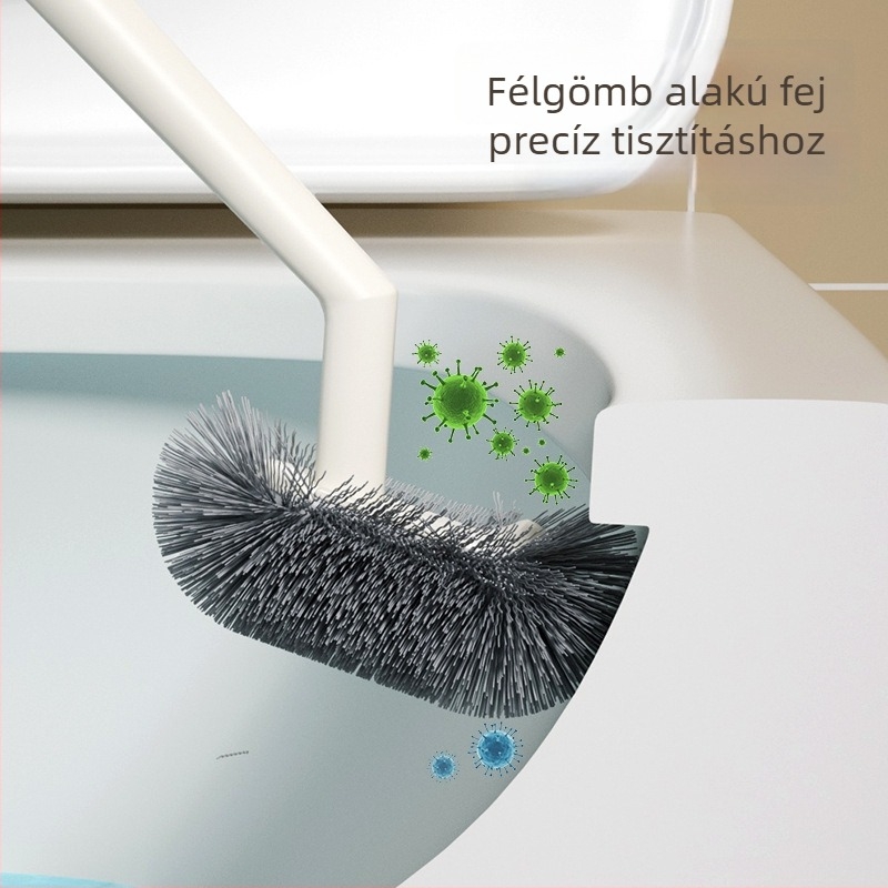 Fali vécé-kefe szilikon fejjel, műanyag nyél, hosszú fogantyú, alap tartozik, fúrás nélküli rögzítés